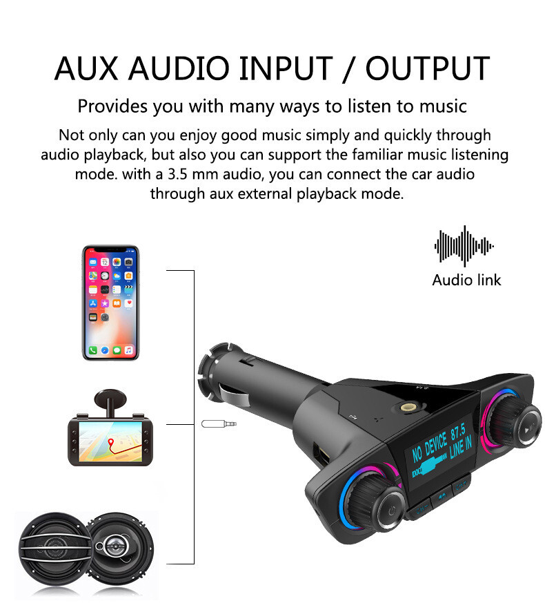 Bluetooth Wireless FM Transmitter Car MP3 Stereo Adapter AUX Audio 2 USB Charger