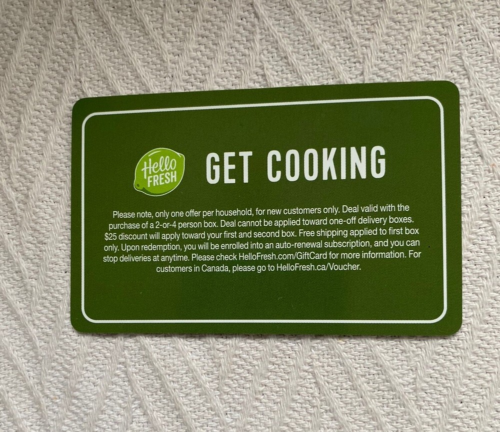 Hello Fresh HelloFresh.com $50 Gift Card ($25 off first two deliveries)