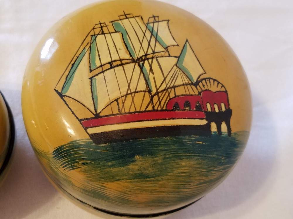 Vtg Lacquer Handpainted Nesting Boxes - Nautical Theme - Santa Maria & Pinta