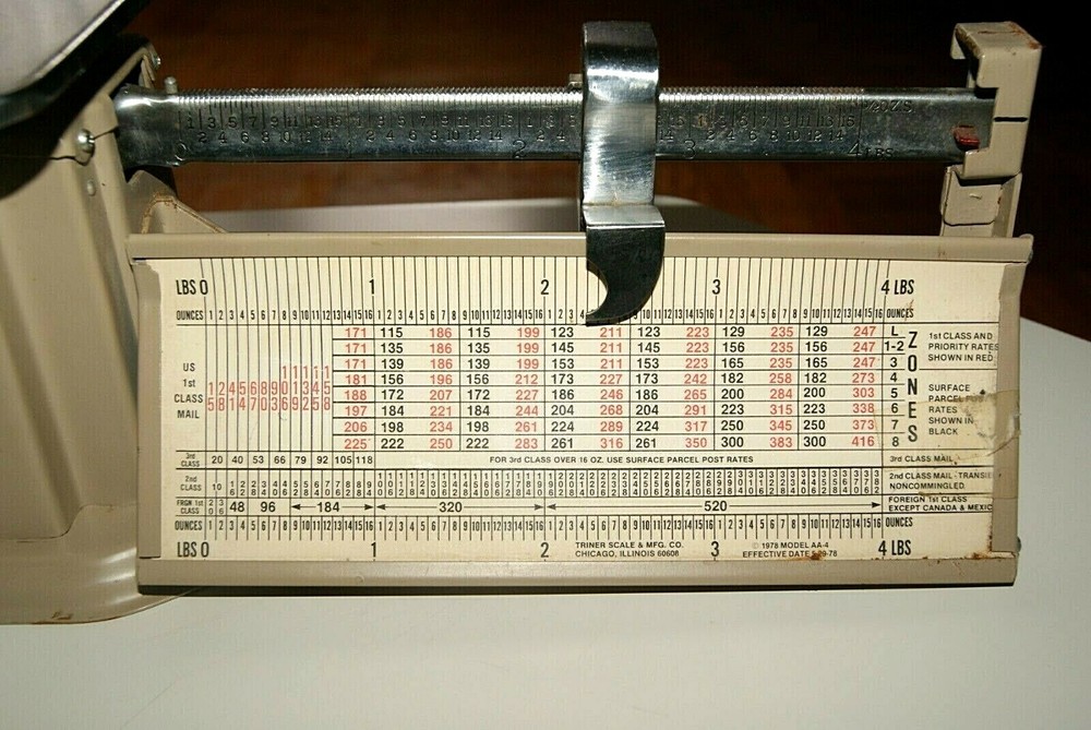 Vintage Triner 1978 Large Postal Scale 4 lbs. Model AA-4