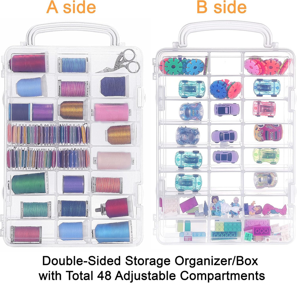Double-Sided Storage Organizer/Box with Total 48 Adjustable Compartments, Remova