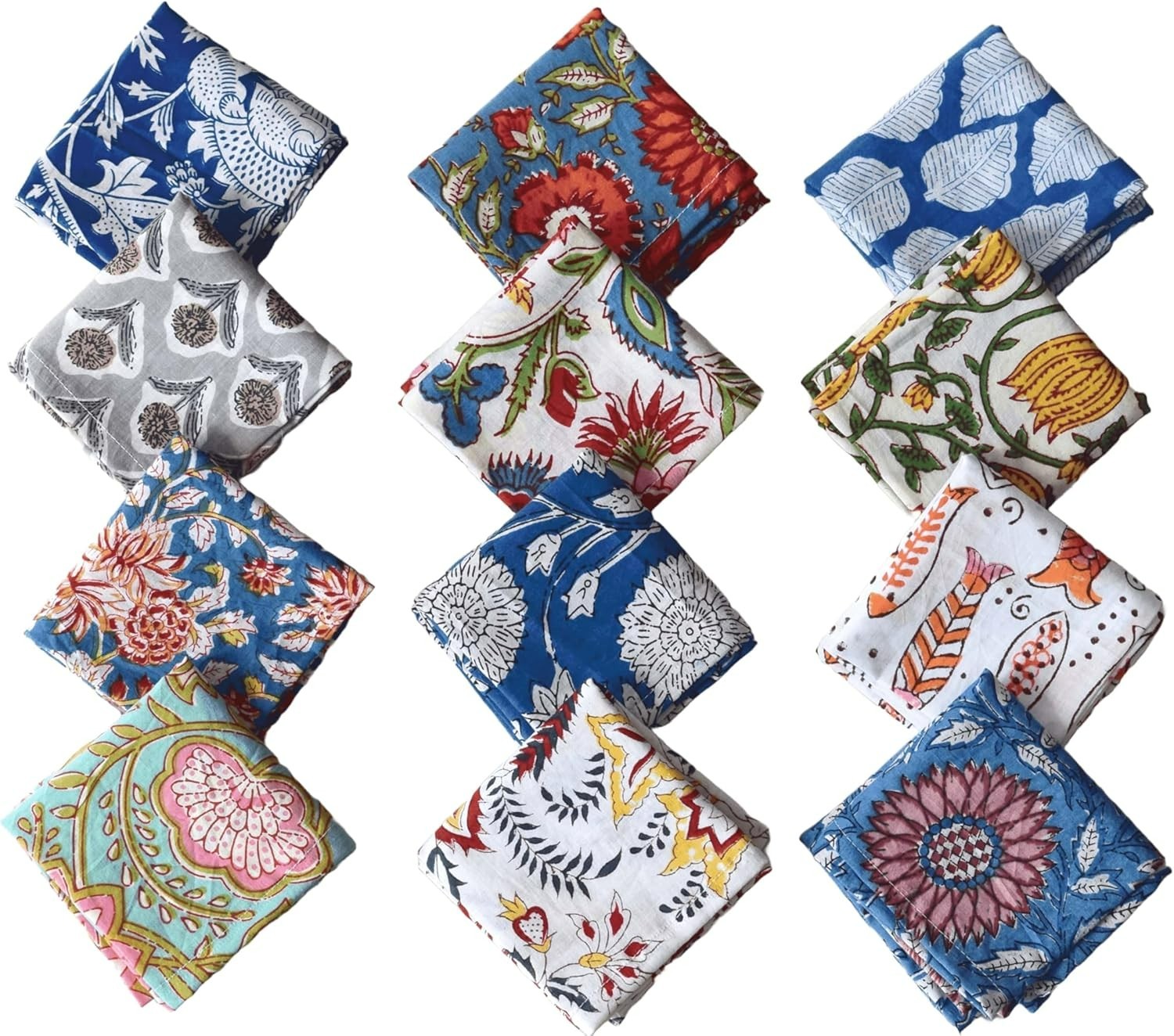 Assorted Cloth Napkins Set Hand Block Floral Printed Cotton Dinner Table Napkins