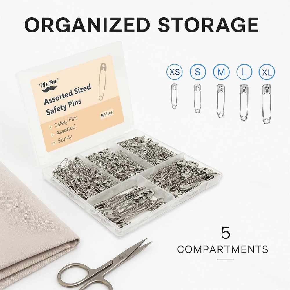 Durable 300 Count Safety Pins - Assorted Sizes with Storage Box for Easy Use