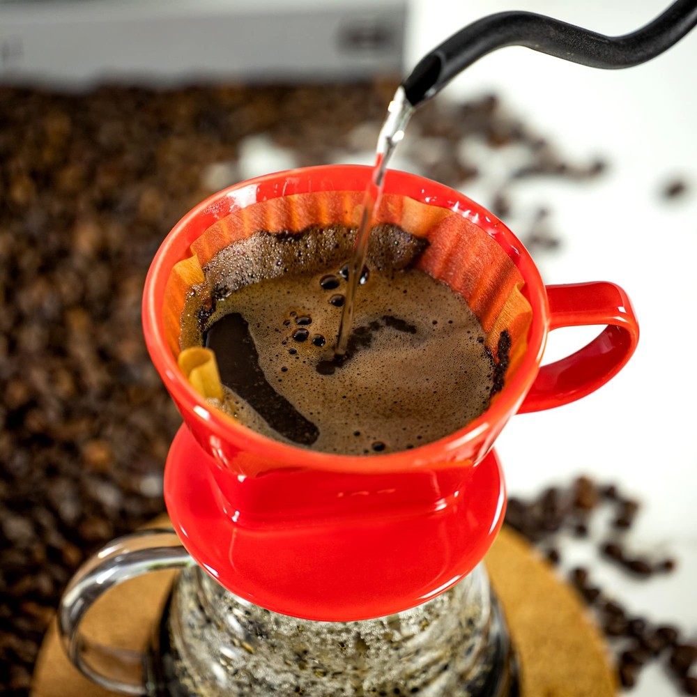 Pour Over Ceramic - Coffee Dripper Ceramic Coffee Maker with 3 Holes Flat Bot