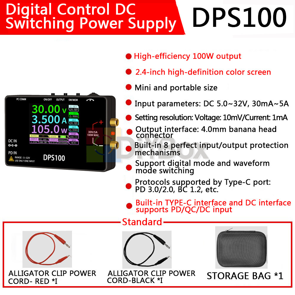 DPS100 100W Portable 30V5A Power Supply CNC DC Adjustable Programmable Regulator