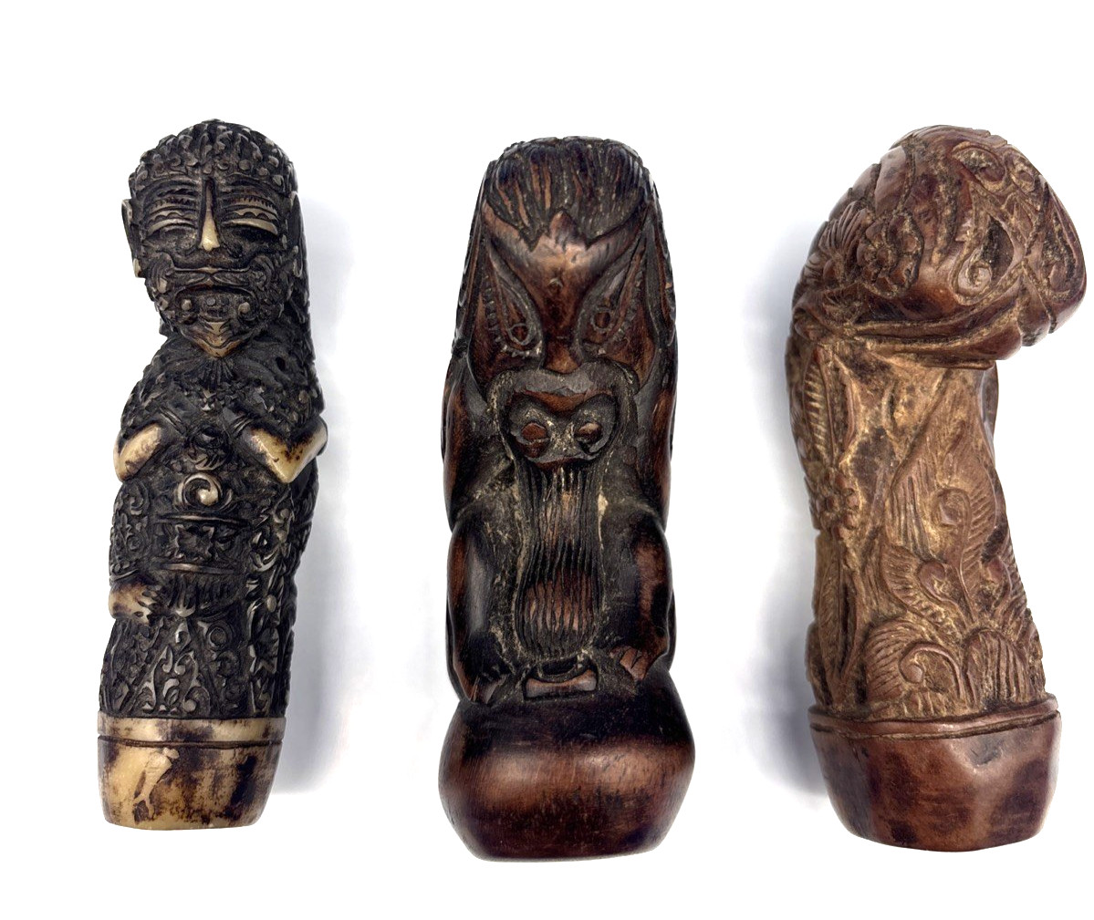 Antique Indonesian Keris/Kris Handles, Varying Age/Material Set Three (3)
