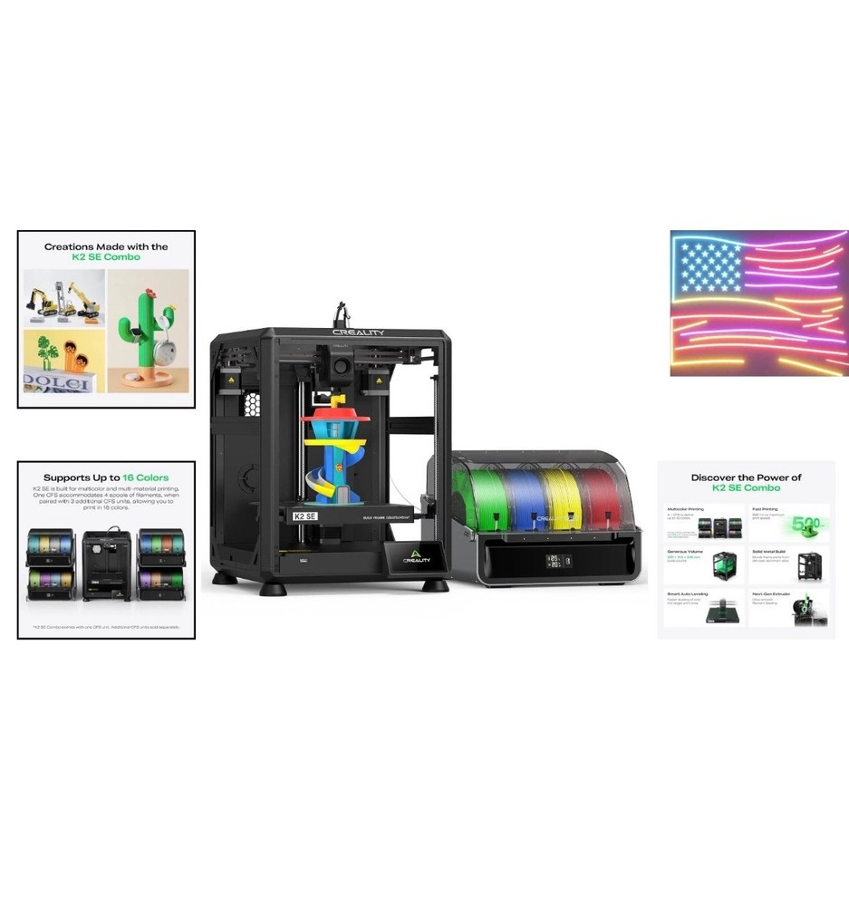 K2 SE Combo 3D Printer, Support Multicolor Printing with CFS, 500mm/s High-Sp...