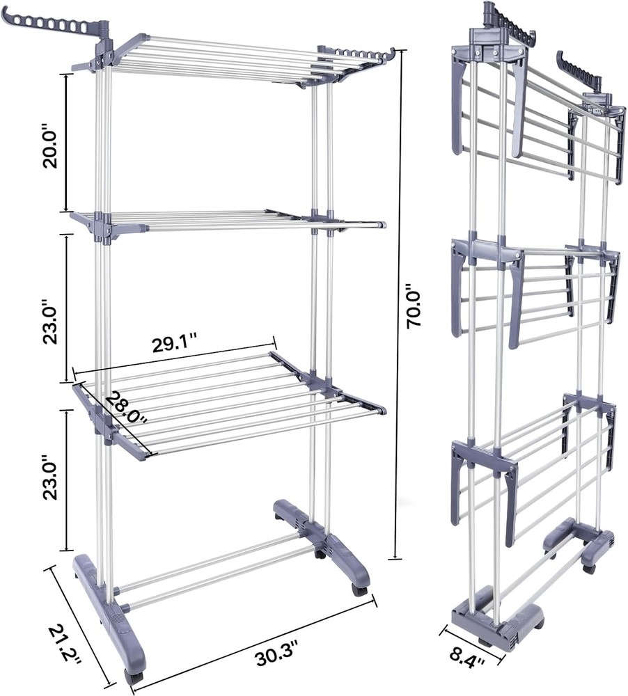 Clothes Drying Rack Foldable Drying Rack Clothing,Oversize 4 Tier(70" High