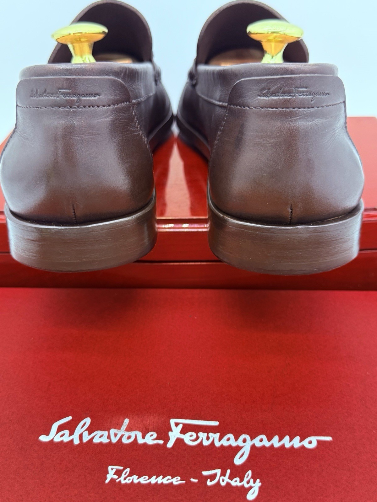 Ferragamo Mens Brown Loafers 10 Gancini Horse Bit Leather Luxe Shoes