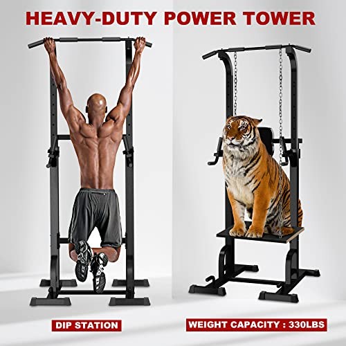 Holleyweb Multi-Function Power Tower Dip Station Pull Up & Dip Stands - Black