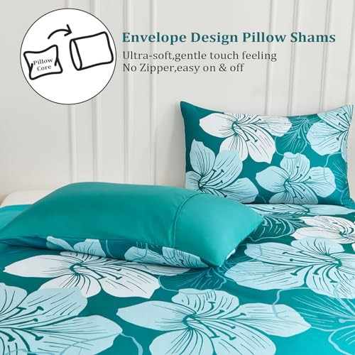 Comforter Set Bedding Floral Comforter Sets - Soft Queen Gradient Teal