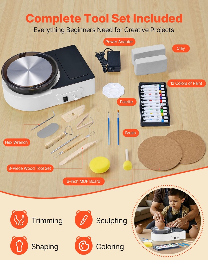 HOT/ Mini Pottery Wheel,6" Turntable,Forward and Reverse Rotation,Adjustabl