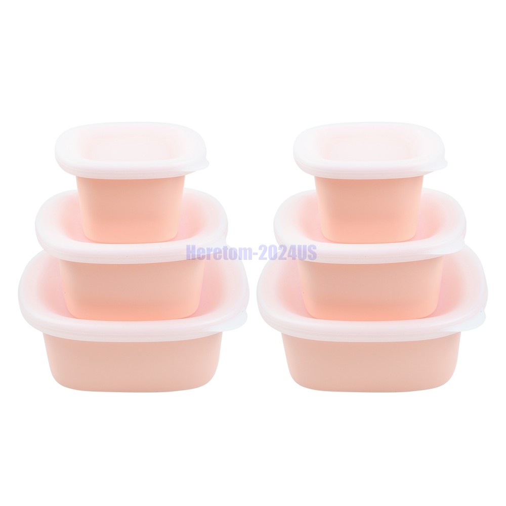 6pcs Nesting Silicone Bento Boxes Culinary Cubed Dishwasher Microwave Safe Pink