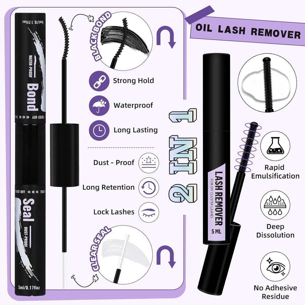 144 Pcs Eyelash Extension Clusters Kit with Light Flat Lashes