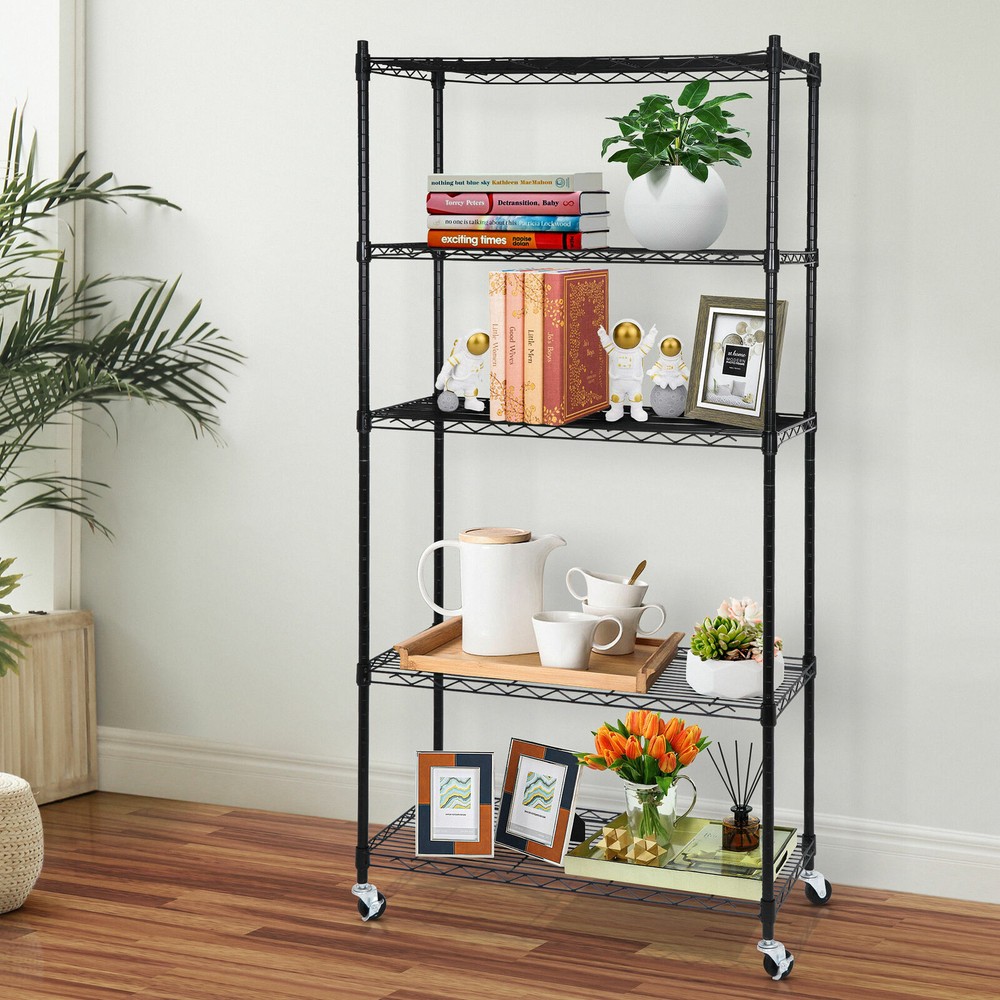 5 Tier Wire Shelves Rack Storage Unit Large Space Rolling with 4 Wheels Casters