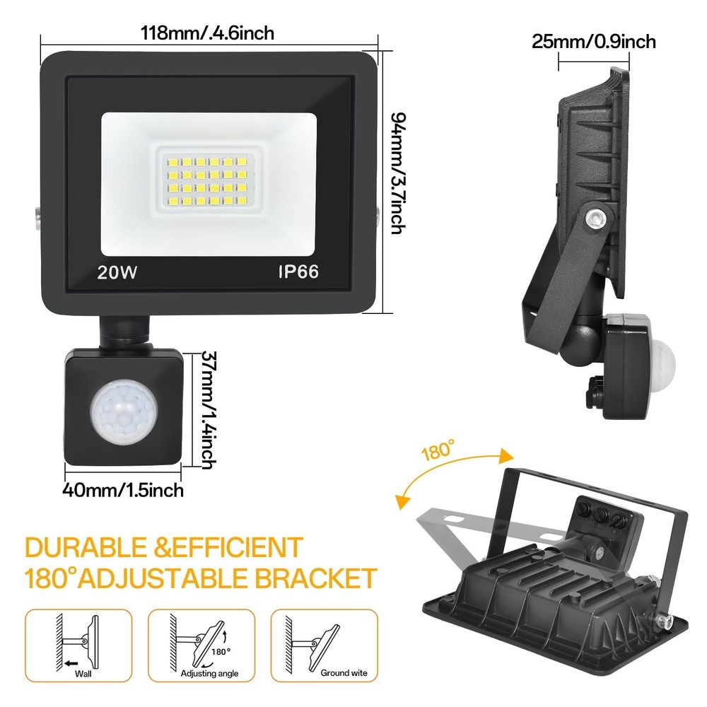 Motion Sensor Flood Light Outdoor, 20W Plug in Motion Sensor Light with 4.9ft...