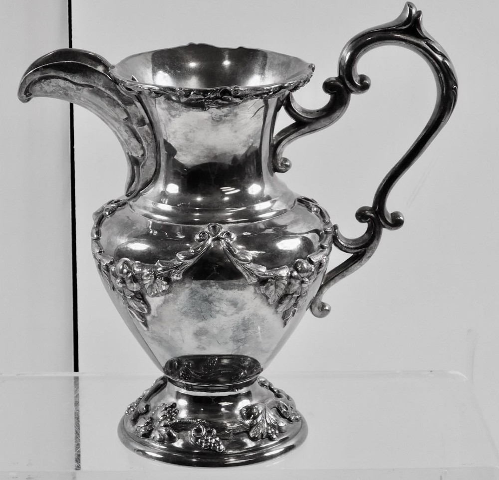 Beautiful Silver Cream Pitcher Floral & Leaf Swags & Grape Leaf&Vine around base