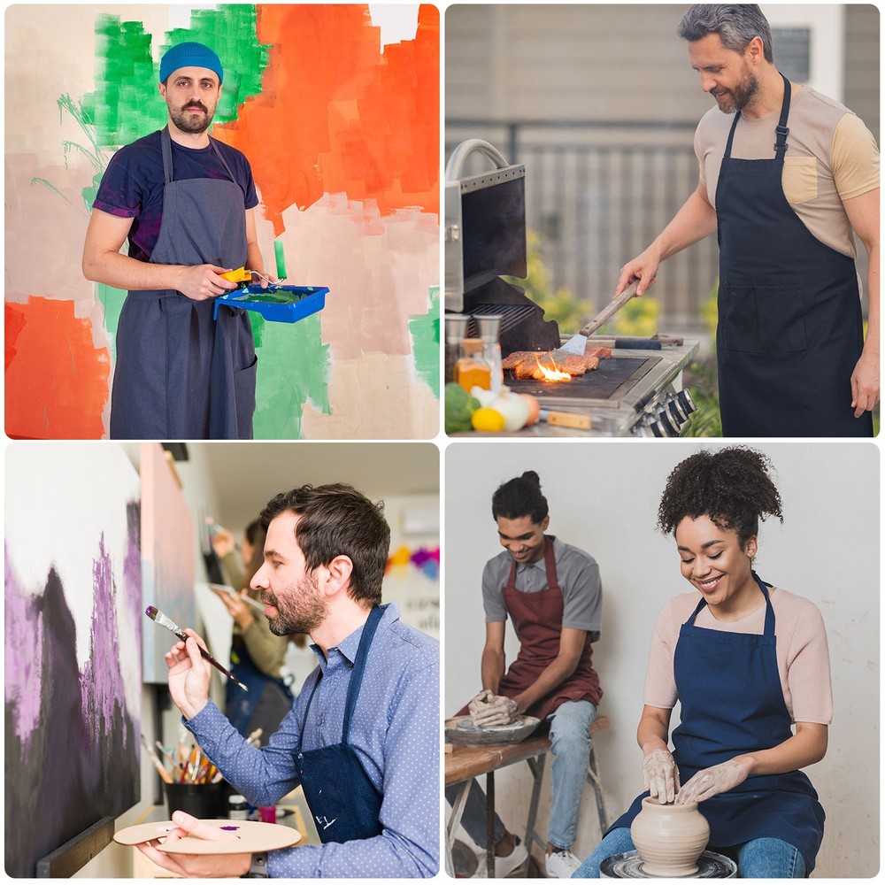 Kitchen Cooking Aprons Adjustable Long Ties Chef Apron with 2 Pockets Red