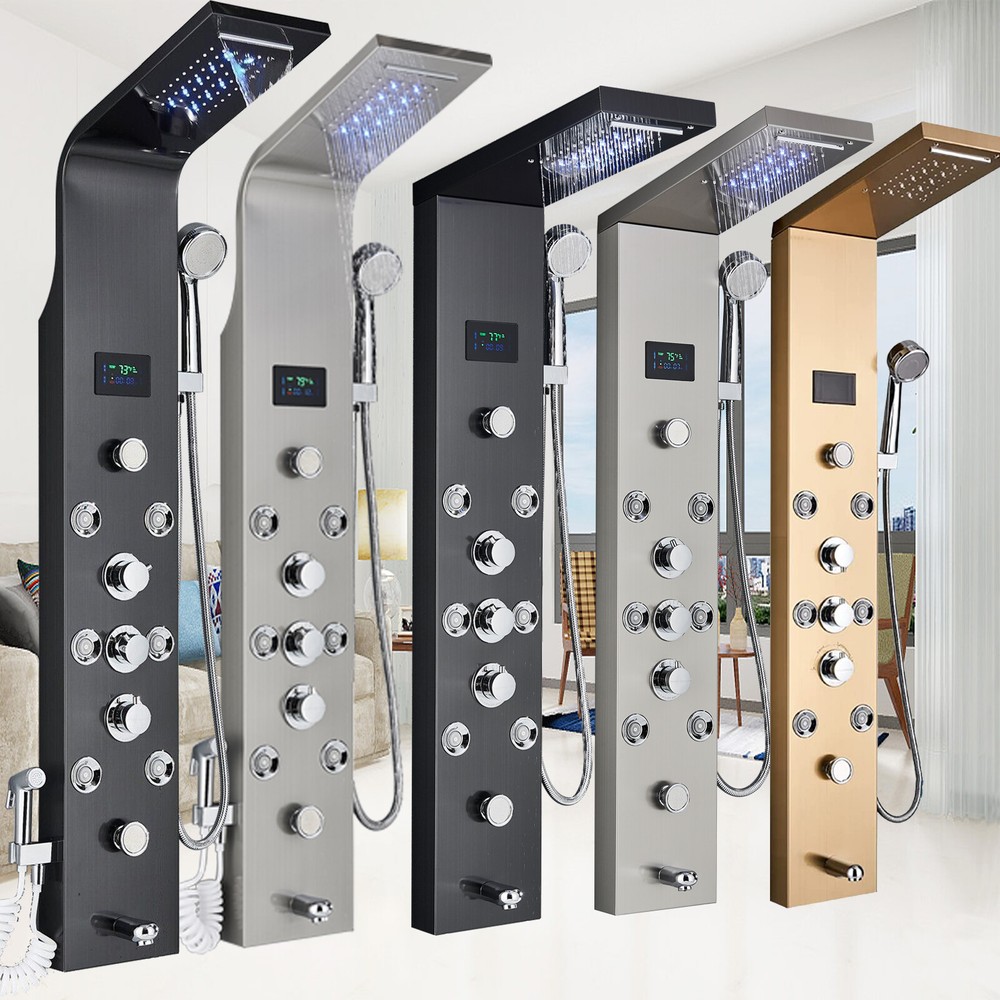 LED Shower Panel Tower System Rain&Waterfall 6-Function Massage Jet W/Hand Spray