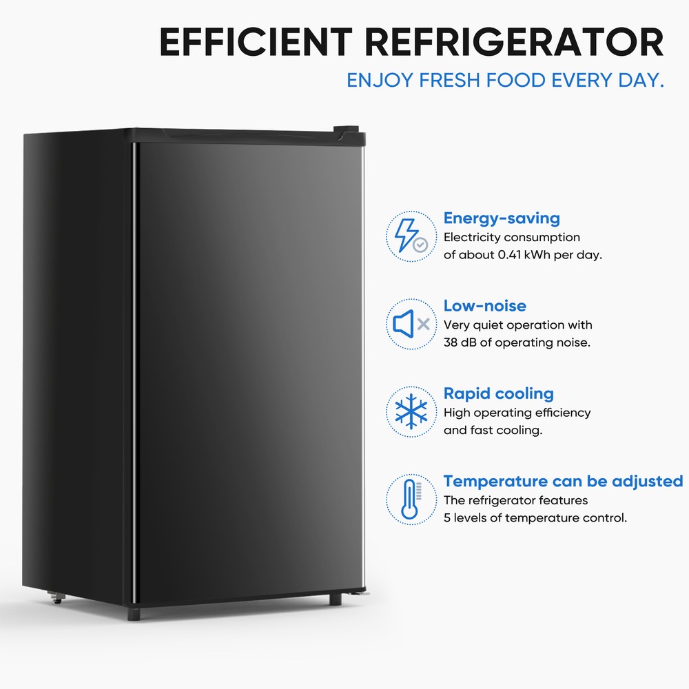 Quiet Mini Fridge with Freezer Compartment, Single Door Design