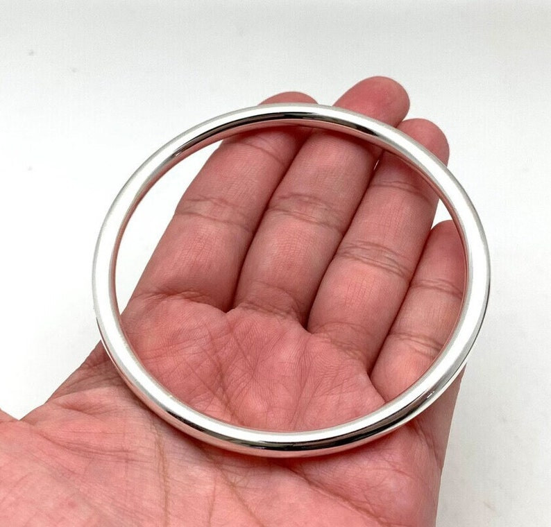 Thick Heavy Silver Bangle Beautiful Chunky Smooth 925 Solid Silver Bracelet #215