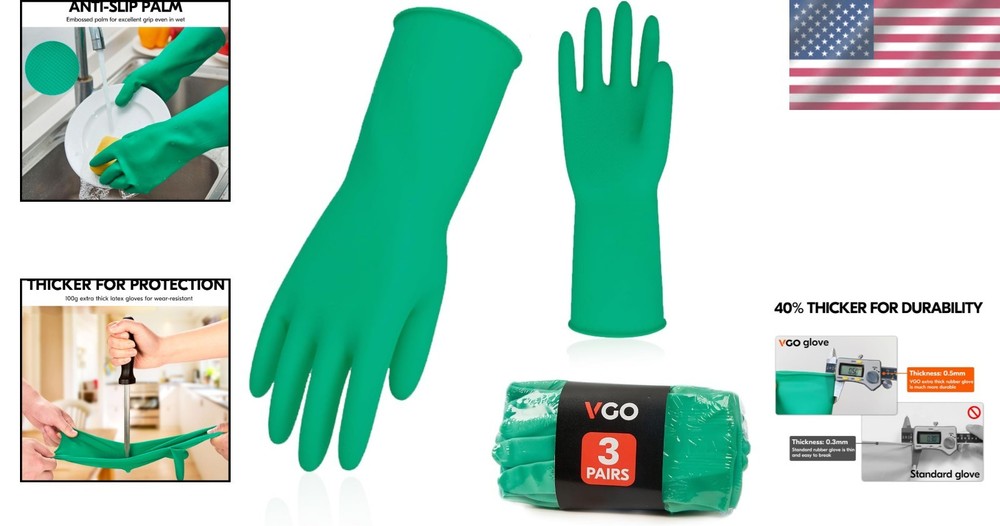 Multi-Purpose Rubber Household Gloves | 3 Pack, Heat & Cold Resistant, Medium