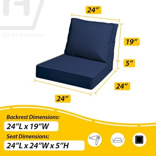 Outdoor Deep Seat Cushions with Double Welted 24"x24"x5"/24"x19" Navy Blue