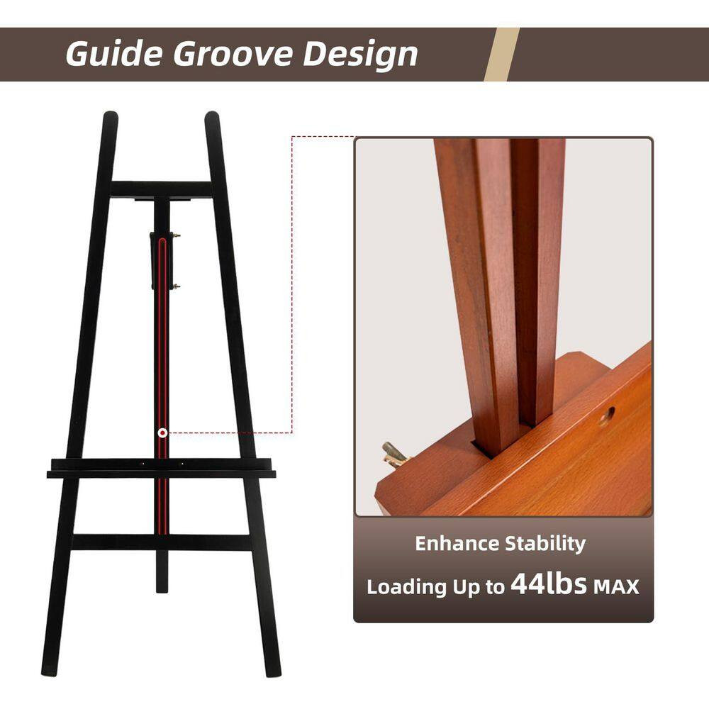 A-Frame Series Adjustable Large Pine Wood Easel with Foldable Stable Design Blac