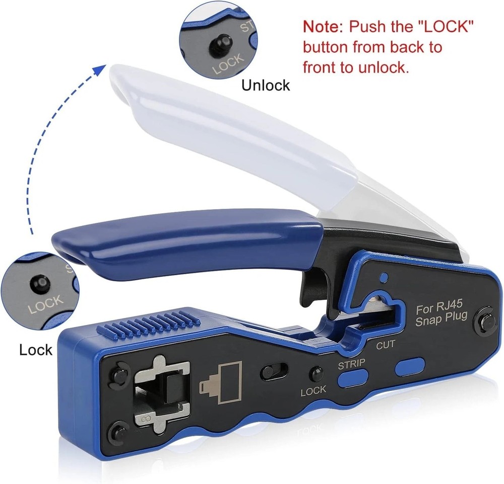 Durable RJ45 Crimp Tool with Pass Thru Function & Heavy-Duty Steel Construction
