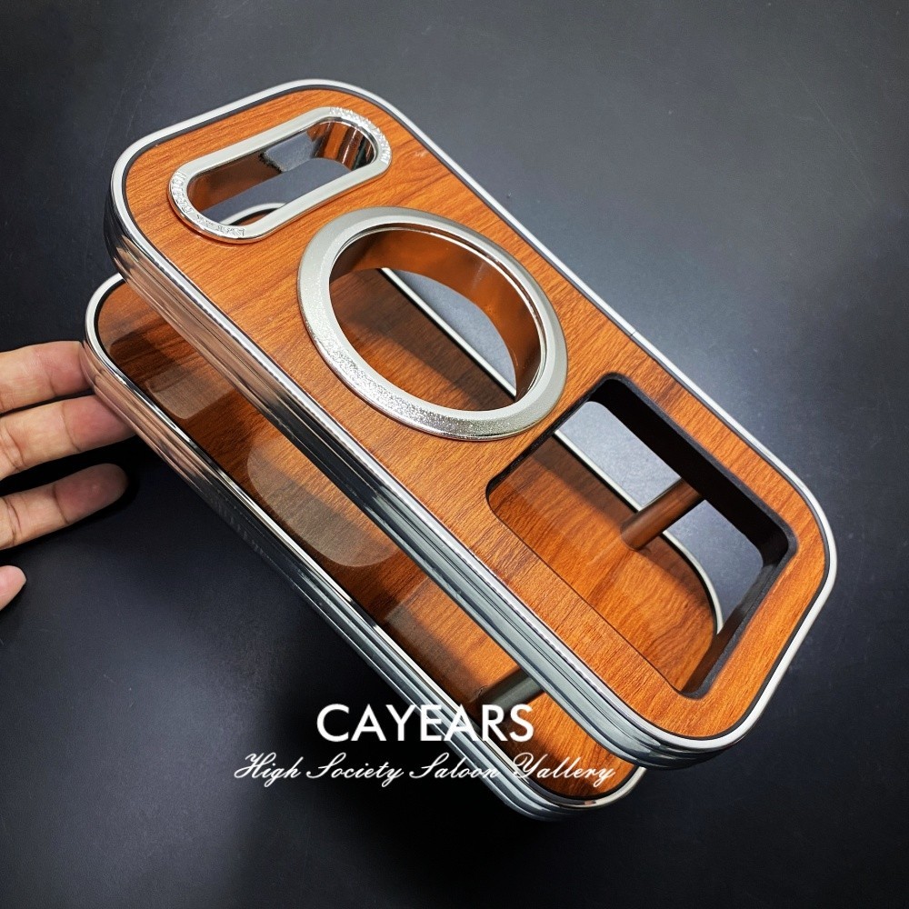 JDM Chrome Brim Wood Grain Large VIP Cup Holder Drinks Car Instrument Desk Table