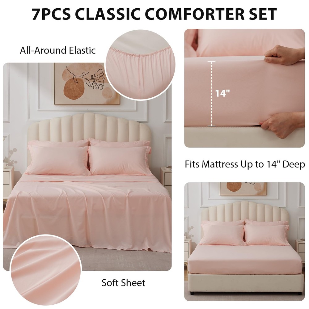 Velorose King Comforter Set Pink - Bed in a Bag Size 7 King,