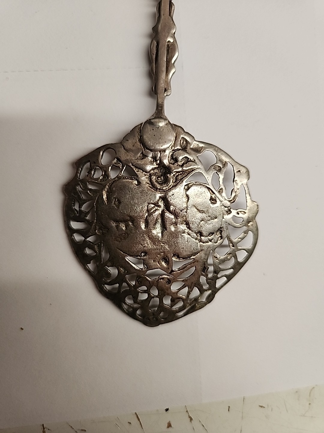 Antique Dutch Silver Tea Strainer / Spoon - Windmill & Ship Finial - 30.74g , 6"