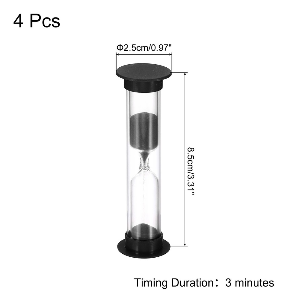 3 Minute Sand Timer, 4Pcs Small Sandy Clock, Count Down Sand Glass Black