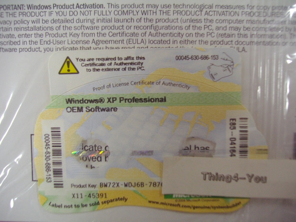 MICROSOFT WINDOWS XP PROFESSIONAL w/SP2 FULL OPERATING SYSTEM MS WIN PRO=SEALED=