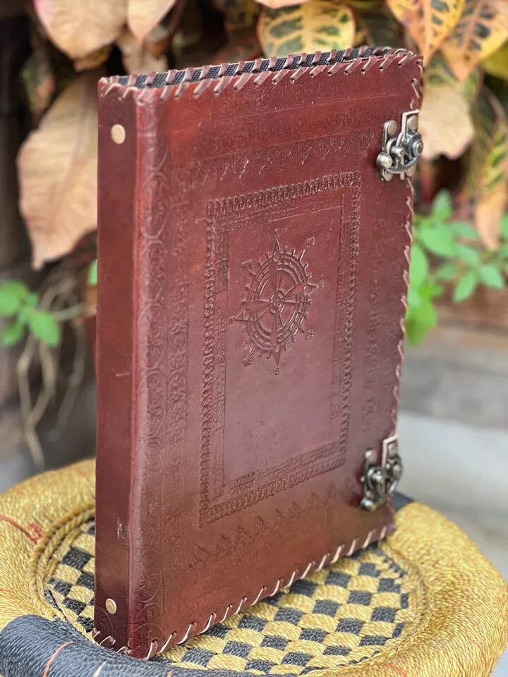 Compass Leather Ring Binder Grimoire Cover Notebook Office Folder 13"