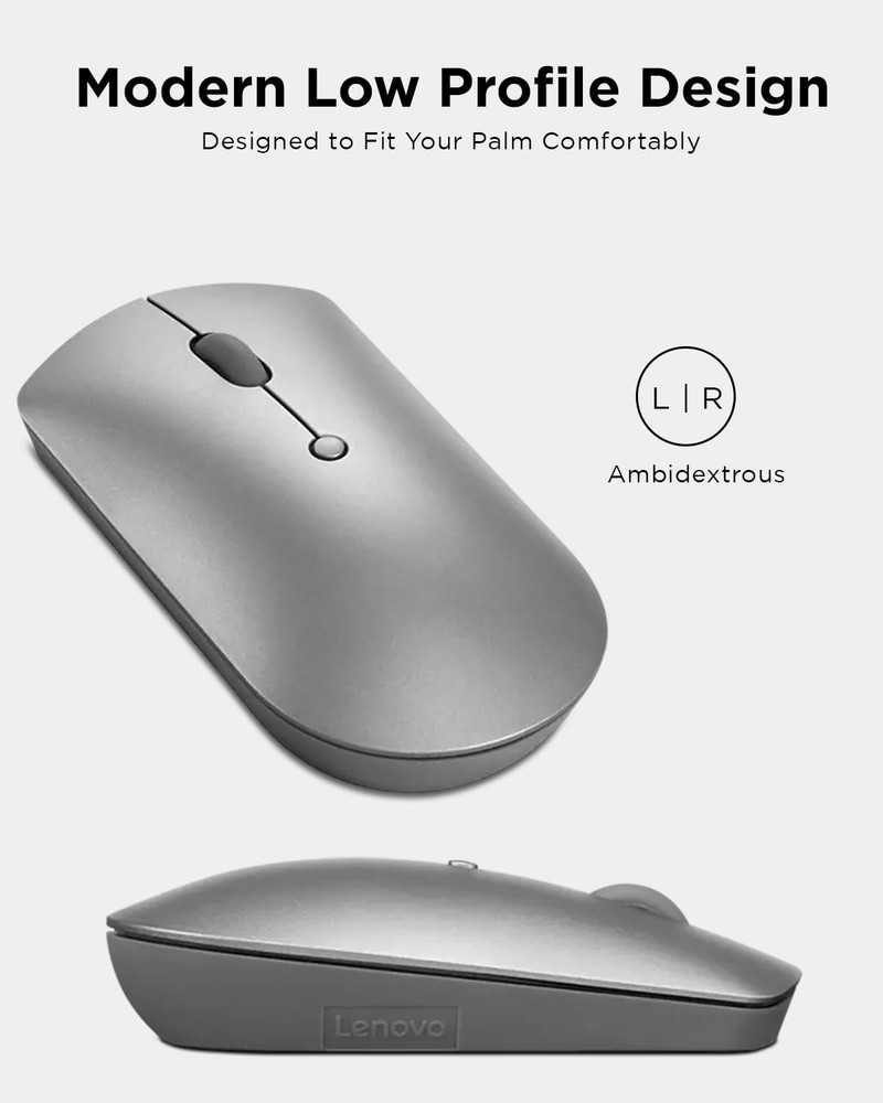 Lenovo 600 Bluetooth Silent Mouse, Blue Optical Sensor, Adjustable DPI, 4 Button