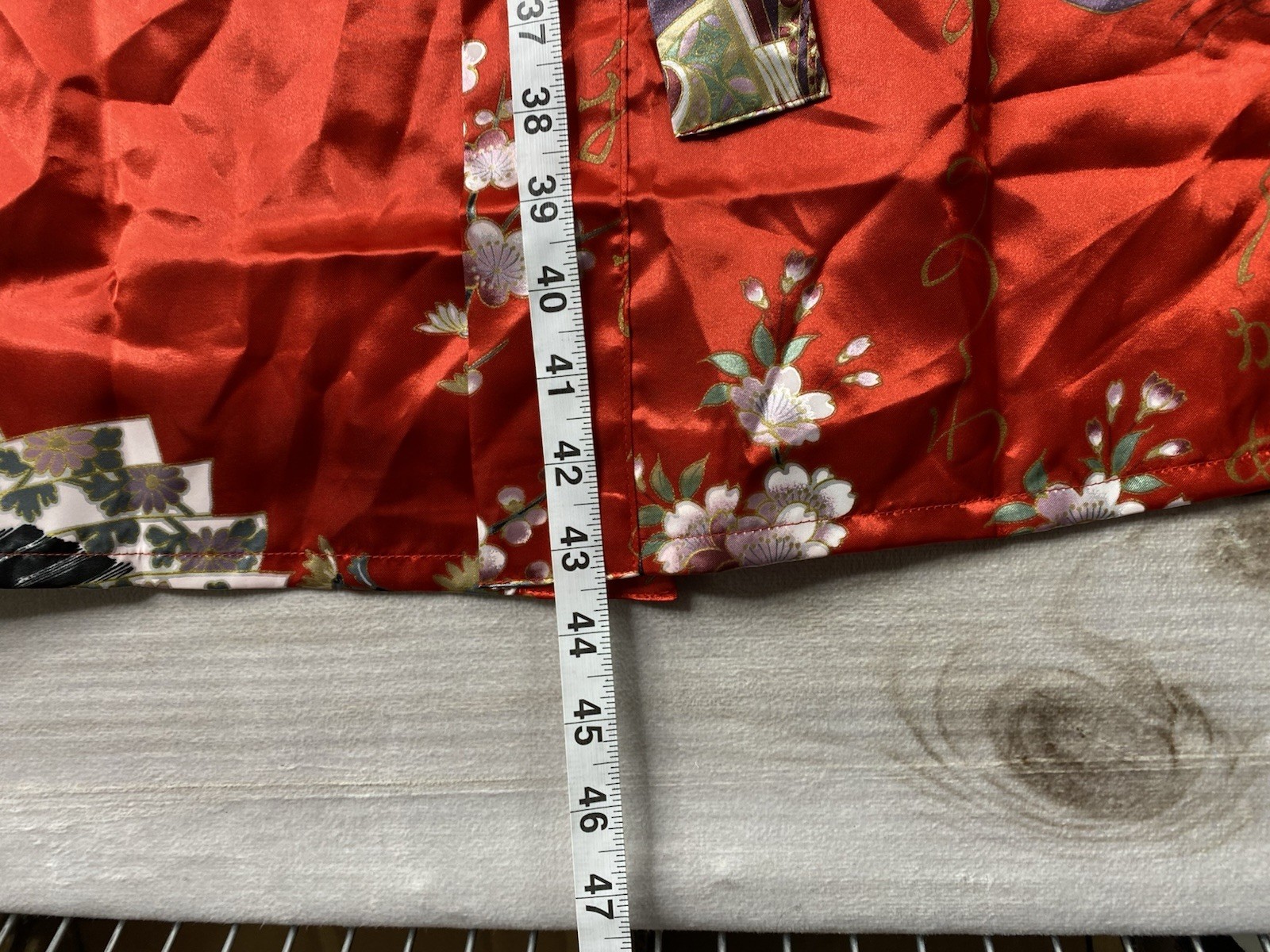 Vtg Sakurai Shoji Japan Red Floral Kimono Robe Fan Print Cherry Blossom Geisha