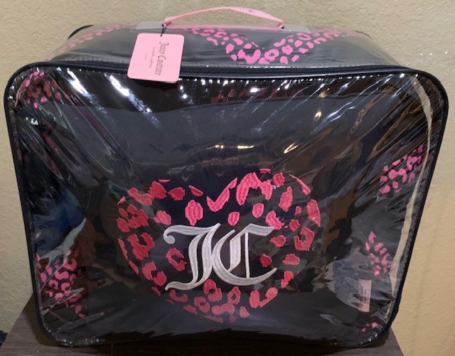 Juicy Couture Black/Hot Pink Leopard Print QUEEN 4pc Set Comforter,Shams,Pillow