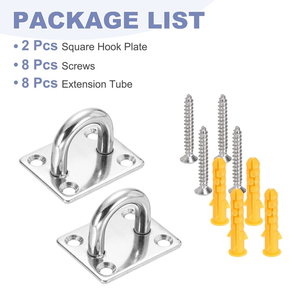 2Pcs M8 Eyelet Bracket Set Square Hook Plate and Hook, Silver