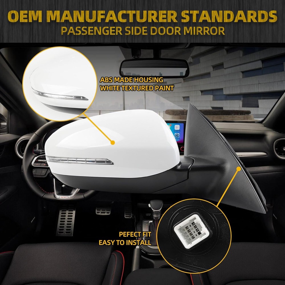 Dasbecan Passenger Side Mirror Compatible with 2011 2012 2013 Right, white