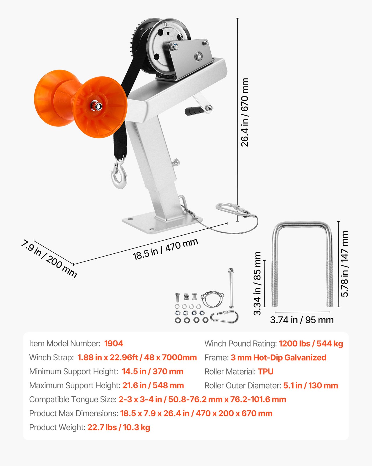 VEVOR Boat Trailer Winch Stand with Roller 1200 lbs Winch Boat Winch Mount