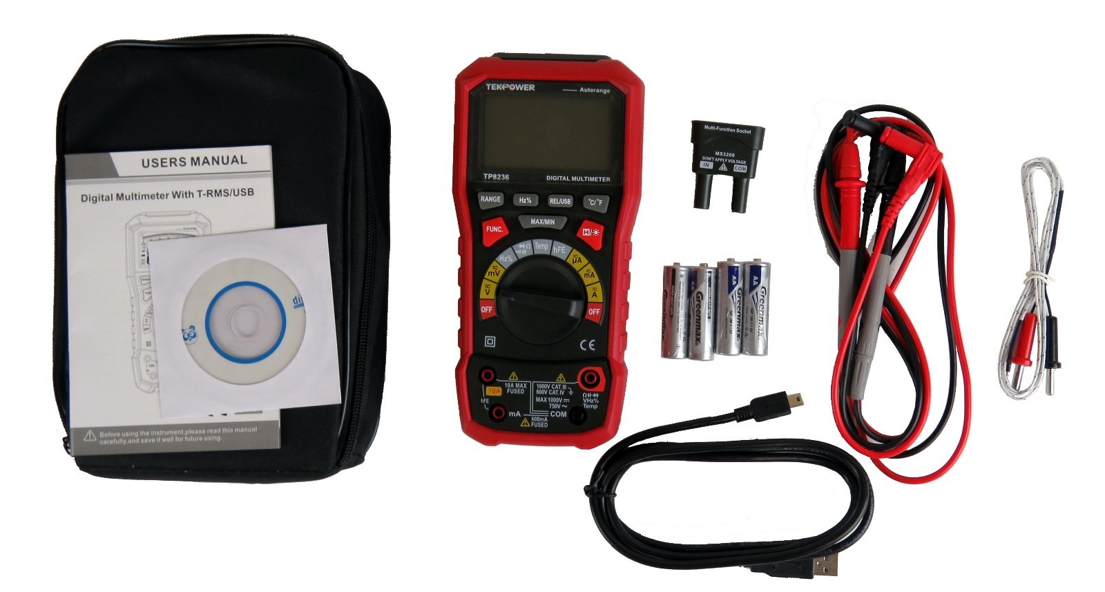 New TekPower TP8236 True RMS Multimeter AC/DC Voltage Current USB Date Logger