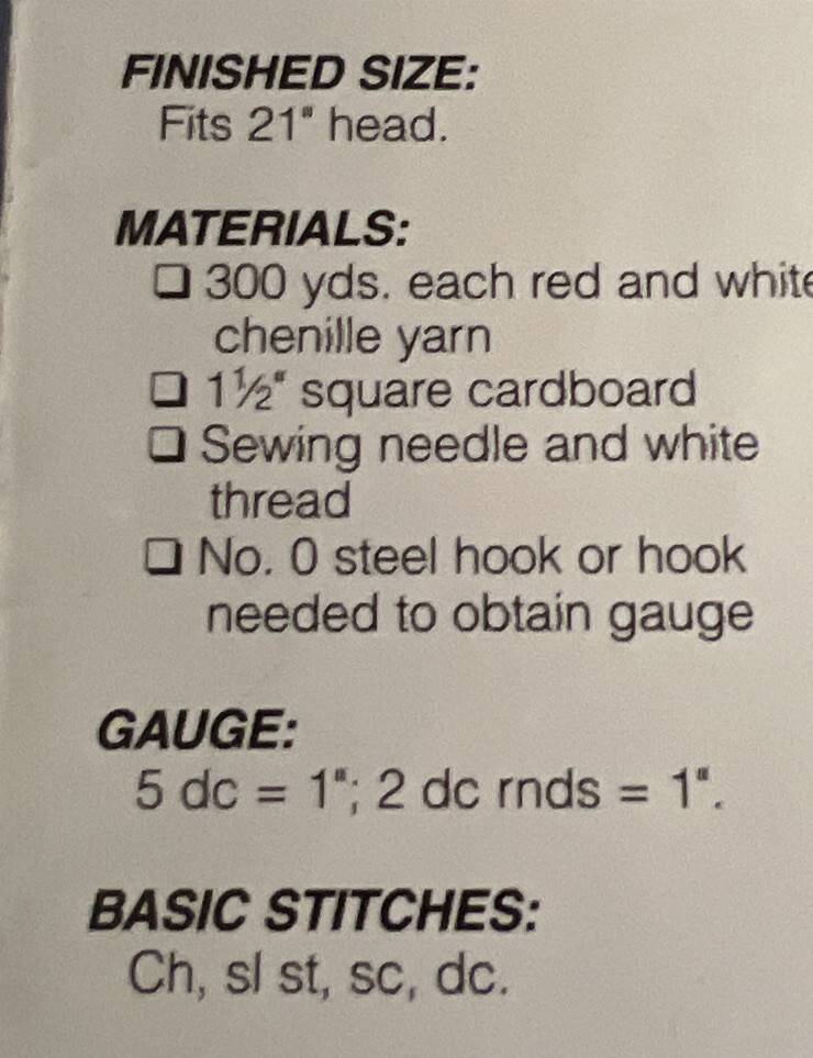 ~CHRISTMAS “Christmas Chenille Santa Hat” PATTERN~