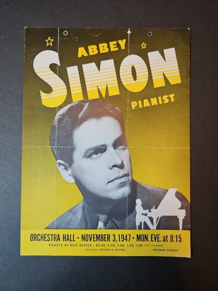 Abby Simon Pianist Orchestra Hall November 3 1947 Program Overleaf