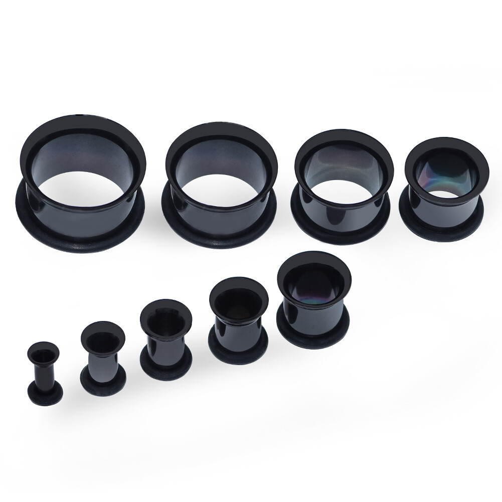 PAIR STAINLESS STEEL FLESH TUNNELS SINGLE FLARED EAR GAUGES PLUGS W/O-RINGS