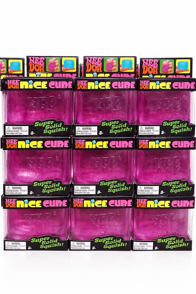 Nee Doh Nice Cube Super Solid Squish Pink Squeezable Toy for Ages 3+