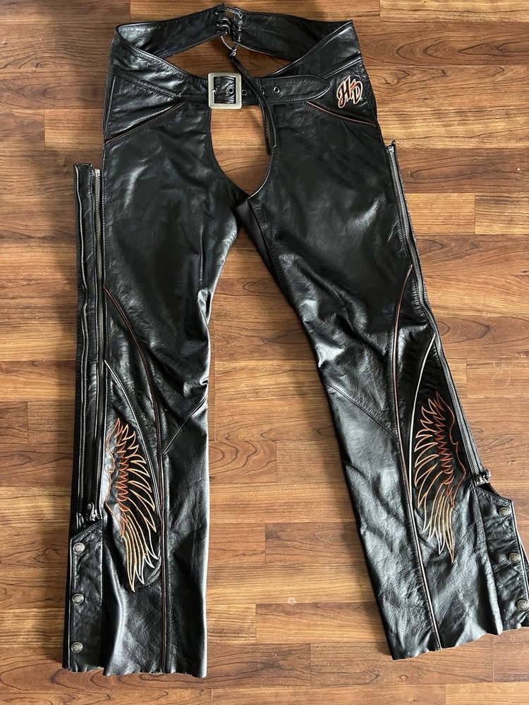 Black/Orange Harley Davidson Women’s Motorcycle Chapps Size M