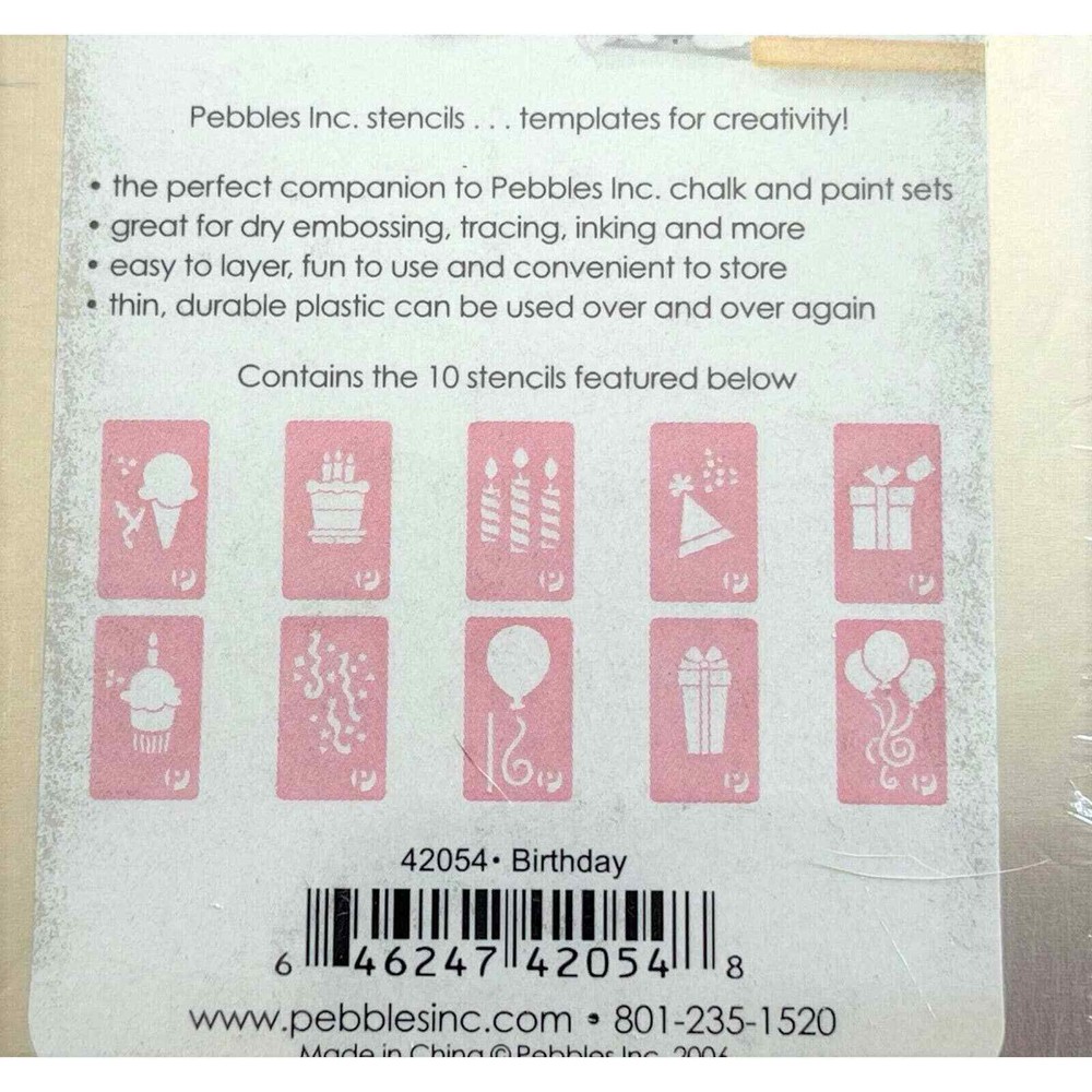 Pebbles Inc Chalk Transfer Stencils Birthday Set