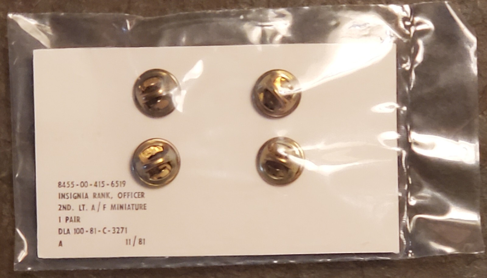 Pair of 2nd LT Second Lieutenant Rank Insignia Gold bars USA "Mini" NOS ARMY VTG