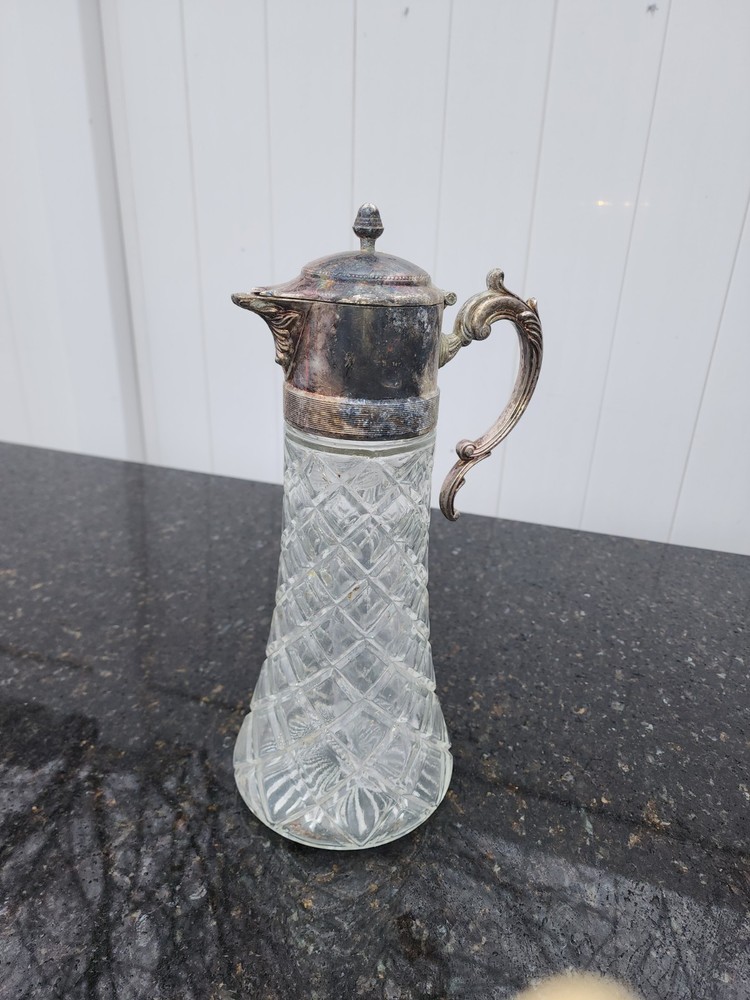 Victorian Silverplate Diamond Pattern Pitcher with Ornate Handle